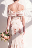 Off The Shoulder Ivory Red Floral Mermaid Bridesmaid Dress