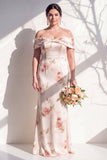 Off The Shoulder Ivory Red Floral Mermaid Bridesmaid Dress