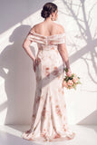 Off The Shoulder Ivory Red Floral Mermaid Bridesmaid Dress