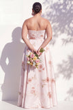 Strapless Ivory Red Floral A Line Bridesmaid Dress