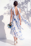 Green Floral Mermaid V Neck Bridesmaid Dress with Scarf