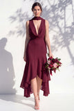 Green Floral Mermaid V Neck Bridesmaid Dress with Scarf