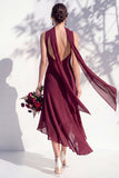 Green Floral Mermaid V Neck Bridesmaid Dress with Scarf