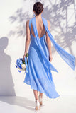 Green Floral Mermaid V Neck Bridesmaid Dress with Scarf