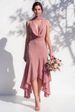 Green Floral Mermaid V Neck Bridesmaid Dress with Scarf