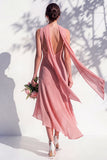 Green Floral Mermaid V Neck Bridesmaid Dress with Scarf