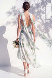 Green Floral Mermaid V Neck Bridesmaid Dress with Scarf