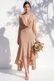 Green Floral Mermaid V Neck Bridesmaid Dress with Scarf