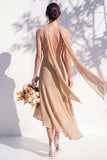 Green Floral Mermaid V Neck Bridesmaid Dress with Scarf