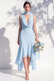 Green Floral Mermaid V Neck Bridesmaid Dress with Scarf