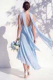 Green Floral Mermaid V Neck Bridesmaid Dress with Scarf