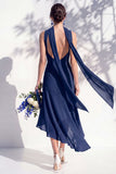 Green Floral Mermaid V Neck Bridesmaid Dress with Scarf