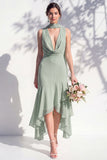Green Floral Mermaid V Neck Bridesmaid Dress with Scarf