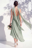 Green Floral Mermaid V Neck Bridesmaid Dress with Scarf