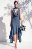 Green Floral Mermaid V Neck Bridesmaid Dress with Scarf