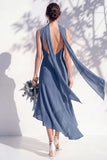 Green Floral Mermaid V Neck Bridesmaid Dress with Scarf