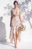 Green Floral Mermaid V Neck Bridesmaid Dress with Scarf