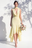 Green Floral Mermaid V Neck Bridesmaid Dress with Scarf