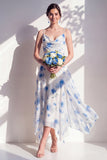 Green Floral A Line Cowl Neck Bridesmaid Dress