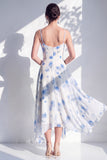 Green Floral A Line Cowl Neck Bridesmaid Dress