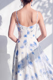 Green Floral A Line Cowl Neck Bridesmaid Dress