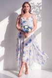 Green Floral A Line Cowl Neck Bridesmaid Dress
