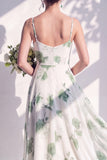 Green Floral A Line Cowl Neck Bridesmaid Dress