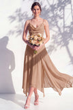 Green Floral A Line Cowl Neck Bridesmaid Dress