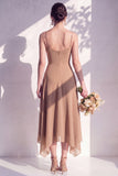 Green Floral A Line Cowl Neck Bridesmaid Dress