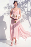 Green Floral A Line Cowl Neck Bridesmaid Dress
