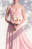 Green Floral A Line Cowl Neck Bridesmaid Dress