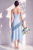 Green Floral A Line Cowl Neck Bridesmaid Dress