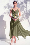 Green Floral A Line Cowl Neck Bridesmaid Dress