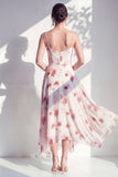 Green Floral A Line Cowl Neck Bridesmaid Dress