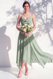 Green Floral A Line Cowl Neck Bridesmaid Dress