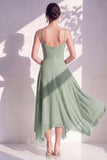 Green Floral A Line Cowl Neck Bridesmaid Dress