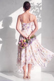 Green Floral A Line Cowl Neck Bridesmaid Dress