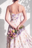 Green Floral A Line Cowl Neck Bridesmaid Dress