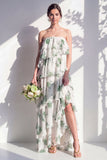 Strapless Tiered Green Floral A Line Bridesmaid Dress