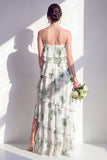 Strapless Tiered Green Floral A Line Bridesmaid Dress