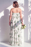 Strapless Tiered Green Floral A Line Bridesmaid Dress