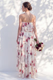 Strapless Tiered Green Floral A Line Bridesmaid Dress