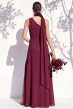 One Shoulder Green Floral A Line Bridesmaid Dress with Slit
