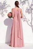 One Shoulder Green Floral A Line Bridesmaid Dress with Slit