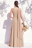 One Shoulder Green Floral A Line Bridesmaid Dress with Slit