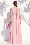 One Shoulder Green Floral A Line Bridesmaid Dress with Slit