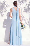 One Shoulder Green Floral A Line Bridesmaid Dress with Slit