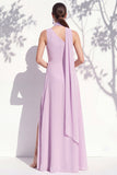 One Shoulder Green Floral A Line Bridesmaid Dress with Slit