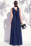 One Shoulder Green Floral A Line Bridesmaid Dress with Slit