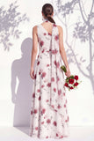 One Shoulder Green Floral A Line Bridesmaid Dress with Slit